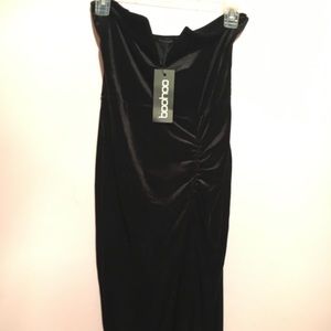 Lottie Velvet V Plunge Ruched Bandeau Midi Dress